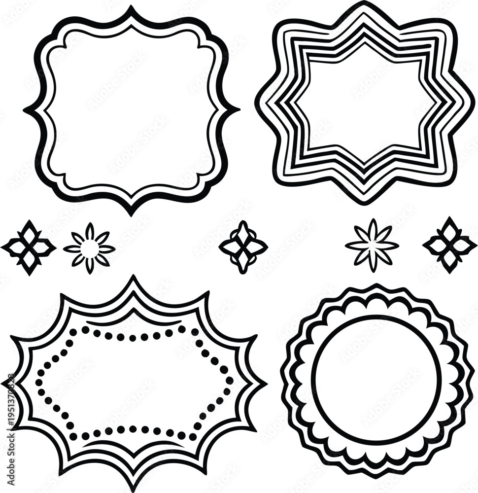 Obraz premium Decorative geometric and floral border designs with intricate outlines and patterns