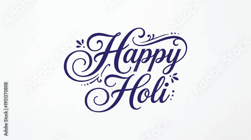 Colorful graphic illustration of Happy Holi text in purple and pink hues on white background with bold font and neon effect