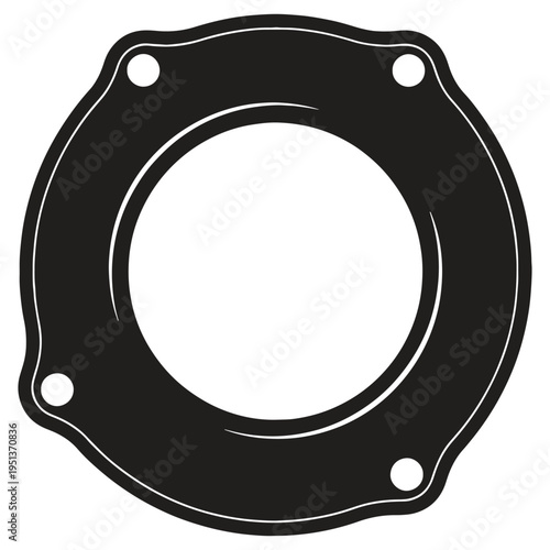 High quality round metal mounting ring with four screw holes for mechanical or industrial applications isolated on clear background