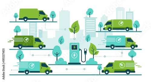 Electric Delivery Vans Charging at EcoFriendly Station.