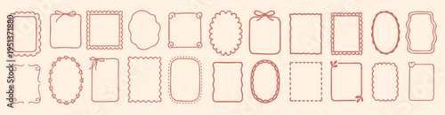 Frame hand doodle with border whimsical ribbon for oval round handdrawn. Wedding bow wavy with frame cute square for squiggle kid birthday. Menu antique frame with funky border line.