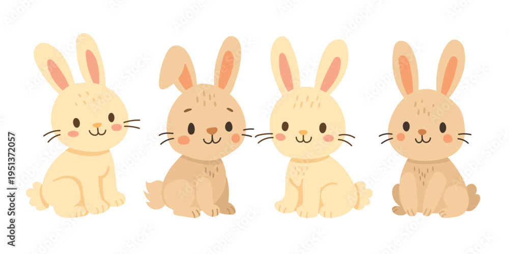 Obraz premium Rabbit cute hare and bunny easter character with baby drawn kids. Sweet color cartoon and rabbit jumping simple with drawing clipart cute. Mama rabbit sitting and valentine bunny vector.