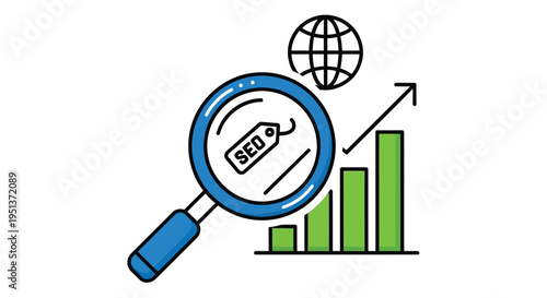 Illustration depicting seo analysis global reach and increasing growth with data