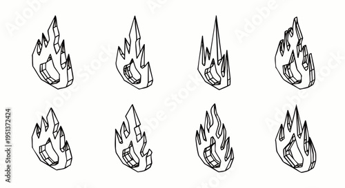 Set of hand-drawn cartoon fire flame icons. Vector illustration featuring various stylized burning elements, perfect for graphic design, heat, and danger concepts.
