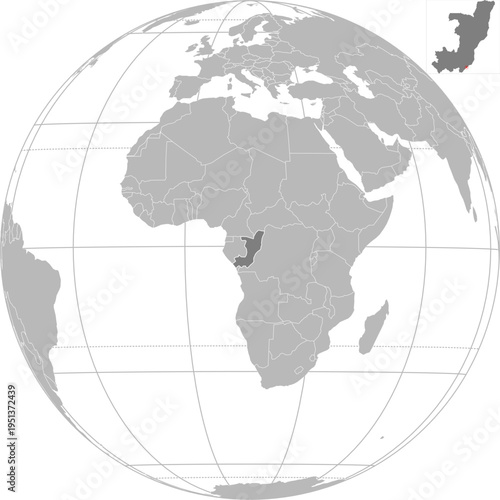 World vector map with country boundaries and graticules (Congo Republic centered view, orthographic projection, PPT-compatible & fully editable)