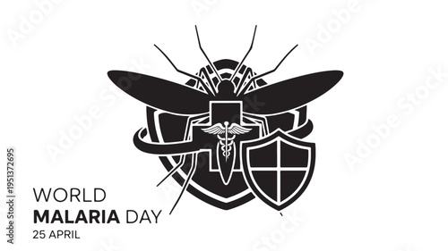 World Malaria Day Logo Illustration With Mosquito On Shield For Health Awareness Campaigns