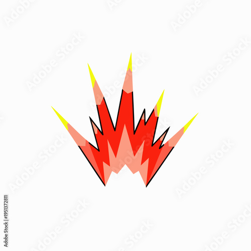 Dynamic cartoon explosion graphic featuring jagged red and yellow burst lines, illustrating a comic book pop art effect, sudden impact, or exciting energy on white background.