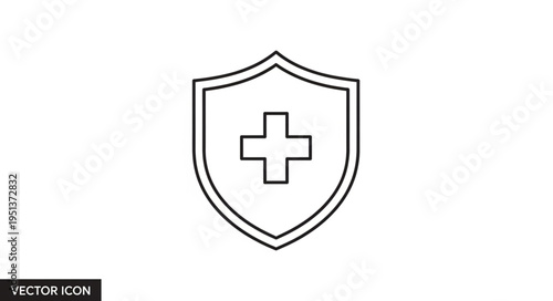 Shield with medical cross icon symbol for healthcare and protection.