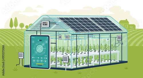 Smart Greenhouse with Solar Panels and Digital Control System.