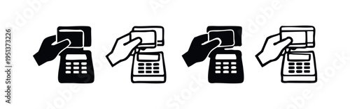 Contactless Payment with Credit Card and POS Terminal Icon Set