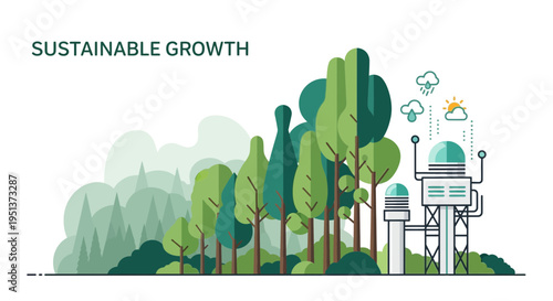 Sustainable Growth Concept with Green Trees and Technology.