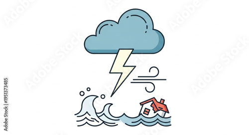 Stormy Weather Natural Disaster Threatening House and Flooding.