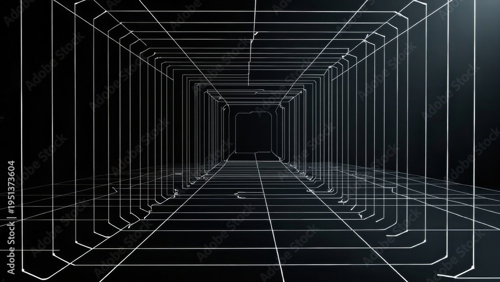 Fototapeta premium Perspective technology background image of wireframe tunnel