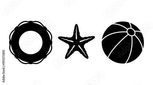 Summer objects silhouette set