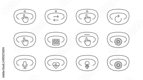 Set of 12 Smartwatch Interface Line Icons Vector for Wearable Technology UI/UX Design, Mobile Apps, and Digital Product Development