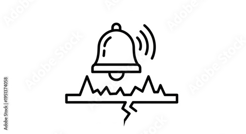 Bell ringing with sound waves and earthquake symbol illustration.