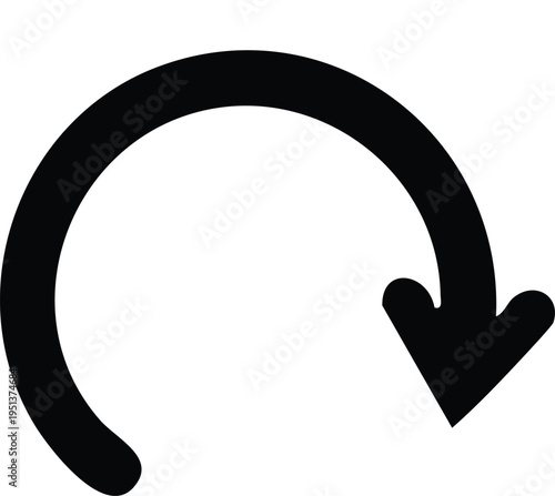 Black curved arrow pointing downward with a smooth circular shape