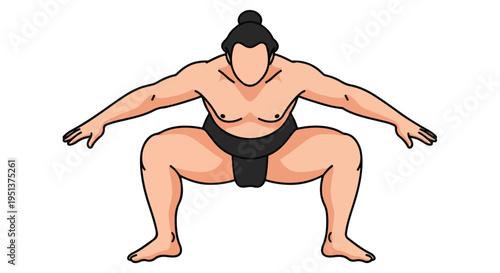 A stylized illustration of a sumo wrestler in a low, wide stance