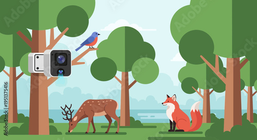 Wildlife Camera Captures Forest Animals and Bird.