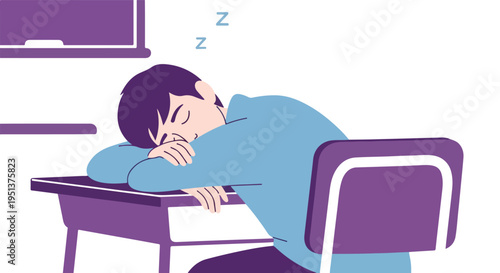 Student sleeping at desk with "Zzz" text indicating sleep