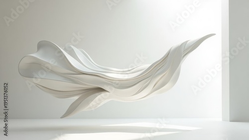 White ribbon abstract sculpture display