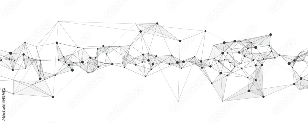 Obraz premium Futuristic black plexus network background featuring flowing connections, glowing nodes and layered polygon geometry for AI, cybersecurity and science themed designs.