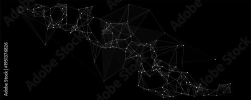 Wide low poly technology background with subtle plexus triangles, connected points and depth rich mesh composition for innovation, big data and startup branding.