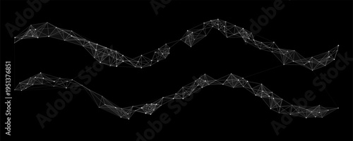 Abstract horizontal particle network with a concentrated middle band of dots and connecting lines on a dark background, suited for digital headers and web hero sections.