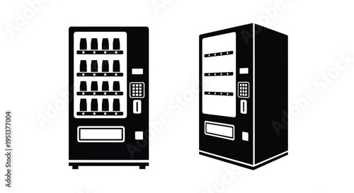 Two black vending machines displayed side by side a bold silhouette