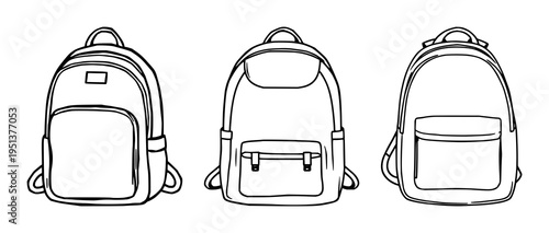 Backpack icon set with multiple styles and flat color illustration featuring backpack, tote, travel, luggage, carry with vector, monochrome