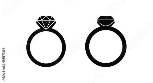 Two diamond rings displayed in a simple contrasting black silhouette