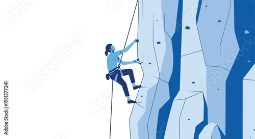 Person climbing a rock face, using ropes and gear for safety