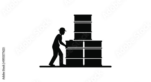 Worker pushing stacked crates a simple black graphic silhouette