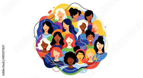 Diverse group of women illustrated together in a circle.