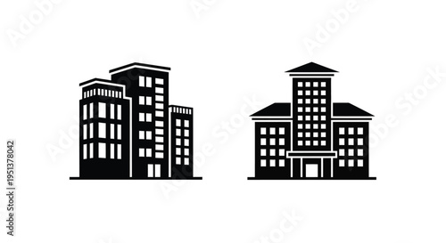 Minimalist building designs in black showcasing a striking silhouette