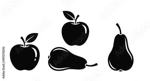 Black fruit illustrations featuring apples and pears a striking silhouette