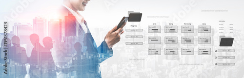 Photos Project management system showing workflow stages, task progress, and review status