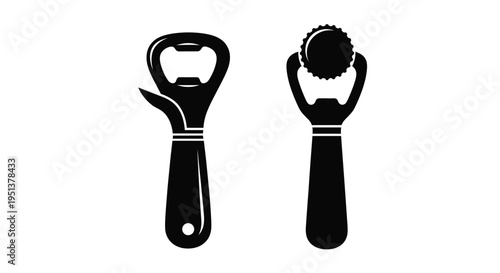 Two bottle openers shown in a striking black silhouette