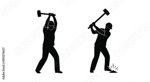 Two workers swinging hammers depicting construction or labor silhouette
