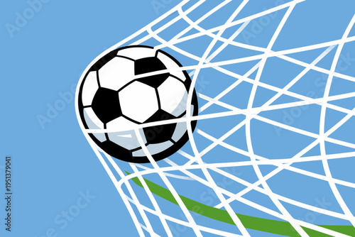 Soccer ball hitting the net scoring a goal illustration