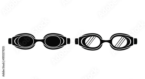 Black swimming goggles displayed in a minimalist graphic silhouette