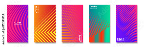 Colorful Gradient Cover Backgrounds Set - Abstract Geometric Line and Dot Pattern Templates