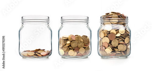 Εκτύπωση καμβά Euro coins insulated in a preserving jar with different fill levels