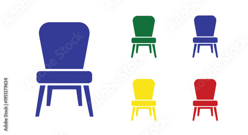 Colorful chairs in a simple arrangement depicted as a flat silhouette