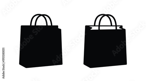 Two black shopping bags displayed against a white background silhouette