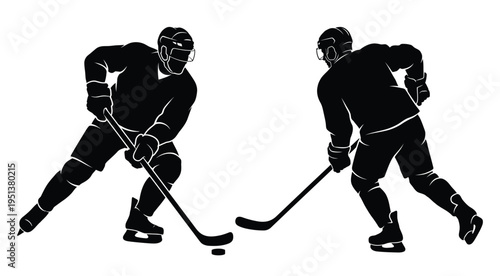 Two hockey players in action displaying dynamic movement a striking silhouette