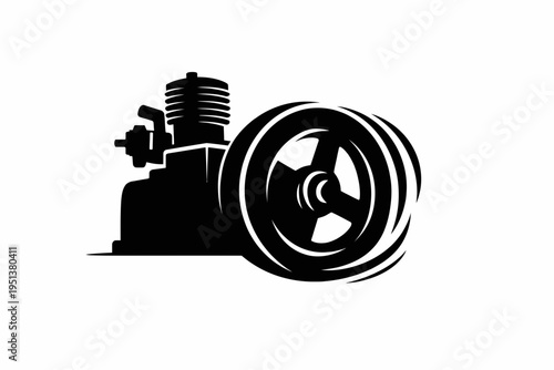 Vintage Stationary Engine Silhouette with Rotating Flywheel