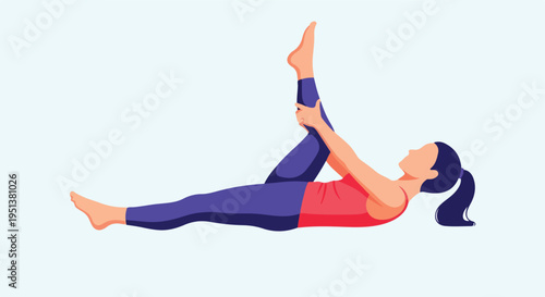 A person in workout attire stretches their leg upwards while lying down