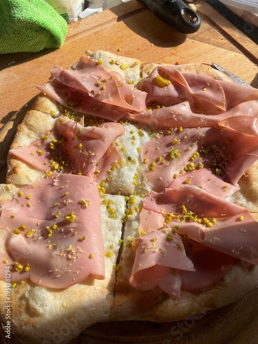 pizza and mortadella