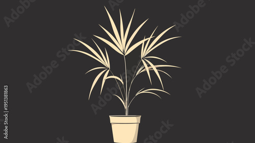 Minimalist plant illustration in a pot against a dark backdrop for design projects
